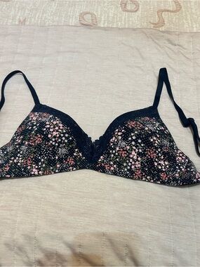 Victoria's Secret Black Bra with Pink and Cream Floral Print